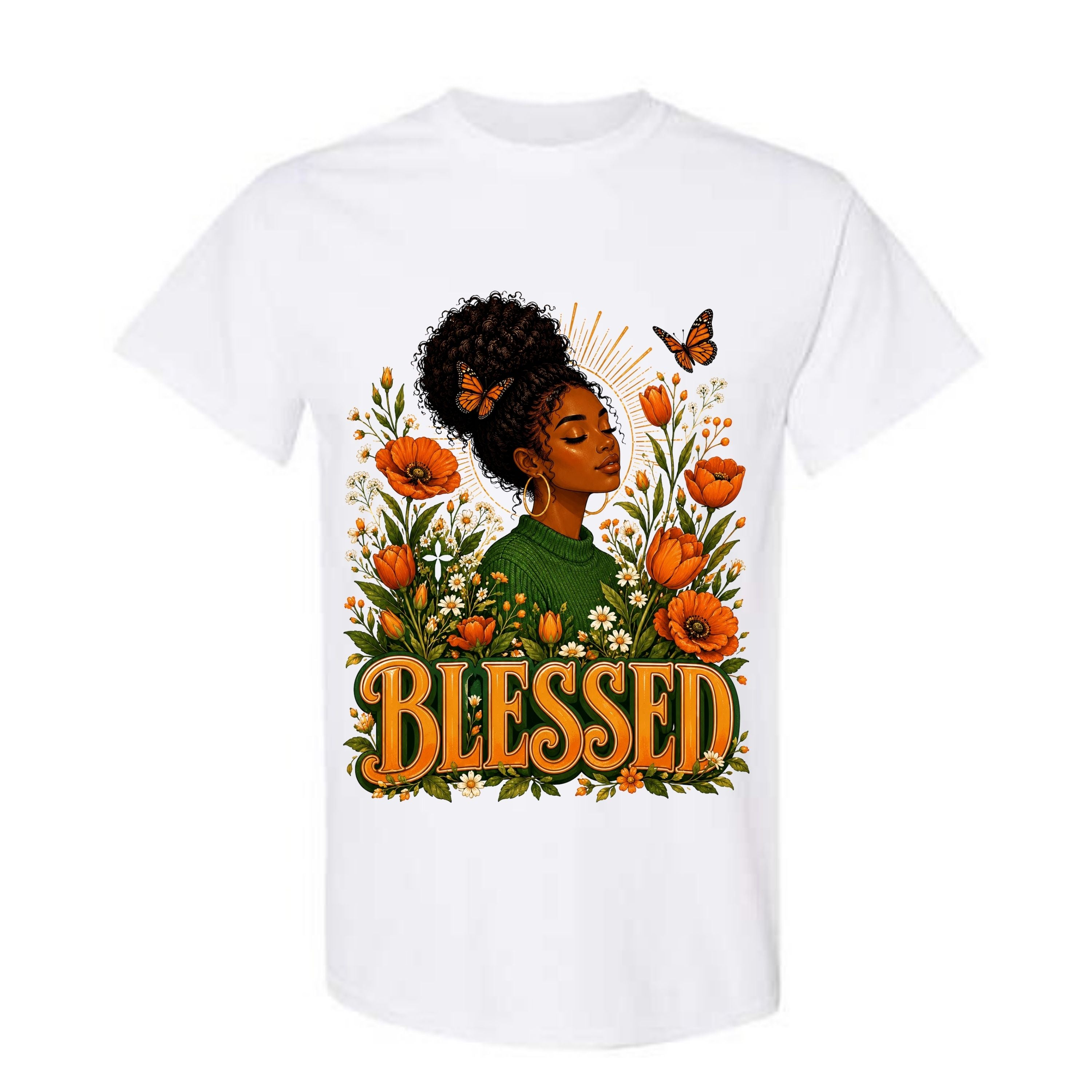 Blessed Black Woman T Shirt Floral Christian Graphic Tee Faith Black Girl Shirt Botanical Butterfly Shirt Empowering Gift For Women