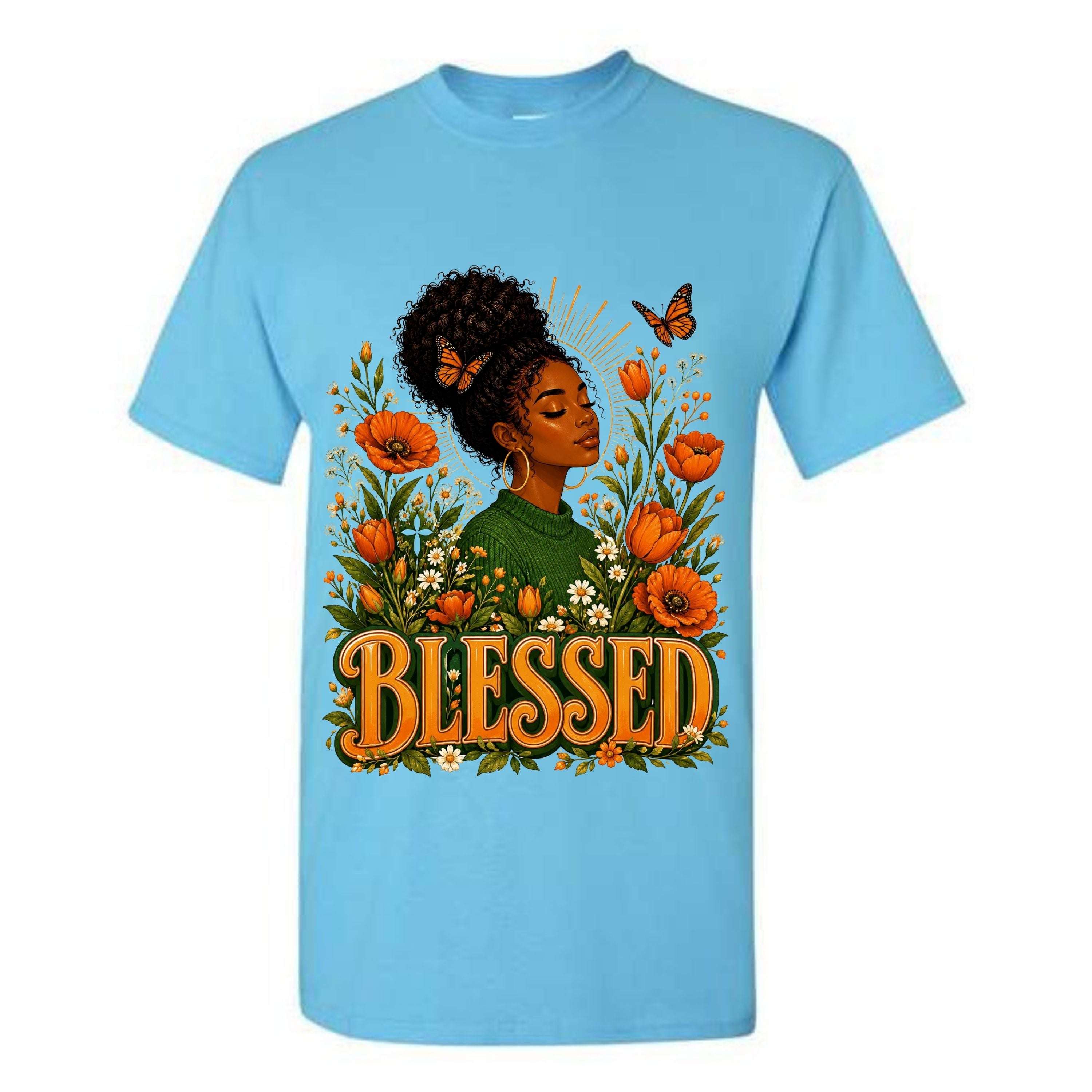Blessed Black Woman T Shirt Floral Christian Graphic Tee Faith Black Girl Shirt Botanical Butterfly Shirt Empowering Gift For Women