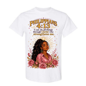 Philippians 4 13 T Shirt I Can Do All Things Through Christ Shirt Black Woman Christian Graphic Tee Bible Verse Shirt Faith Gift For Women
