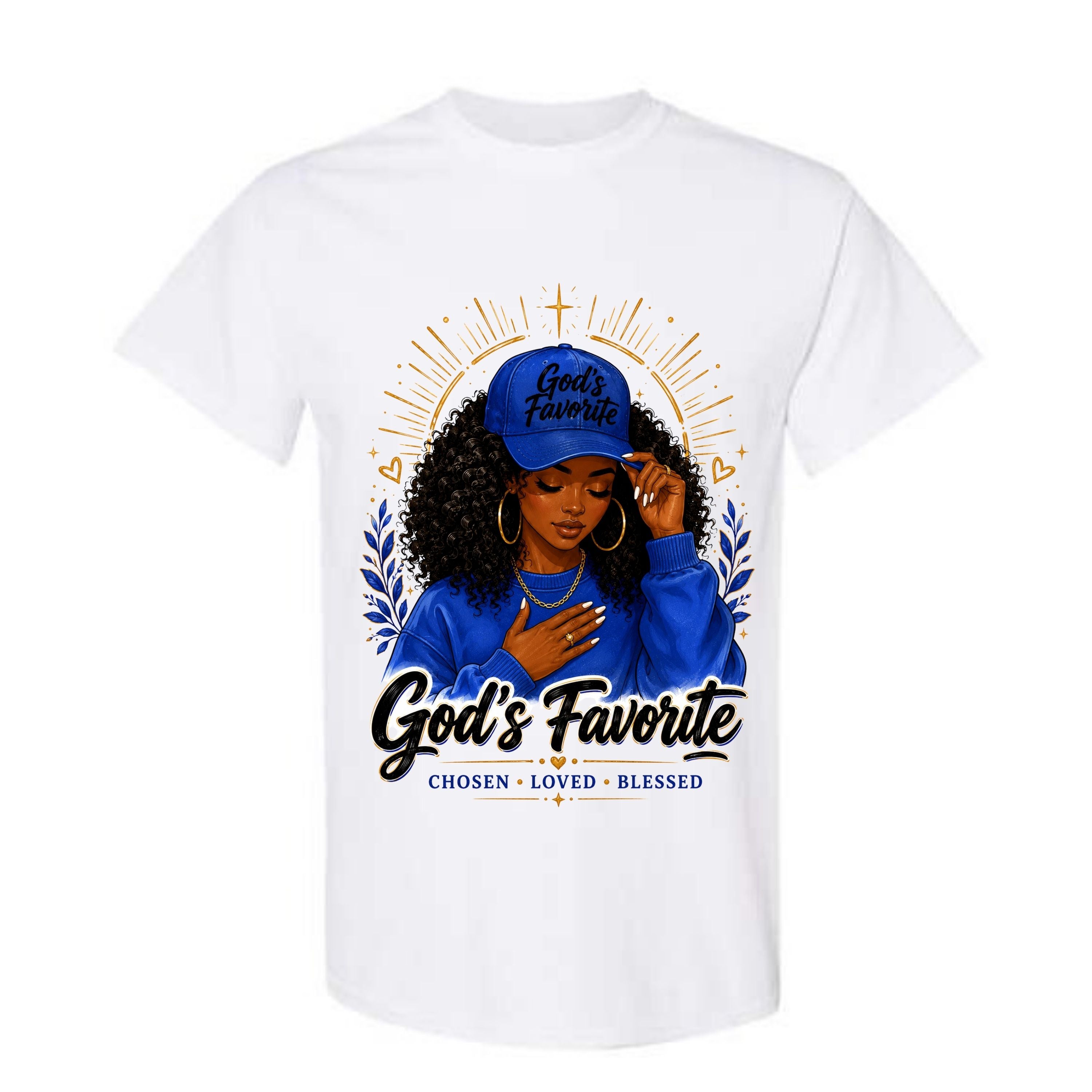 God's Favorite T Shirt Chosen Loved Blessed Shirt Black Woman Christian Graphic Tee Faith Royal Blue Shirt Religious Gift For Women