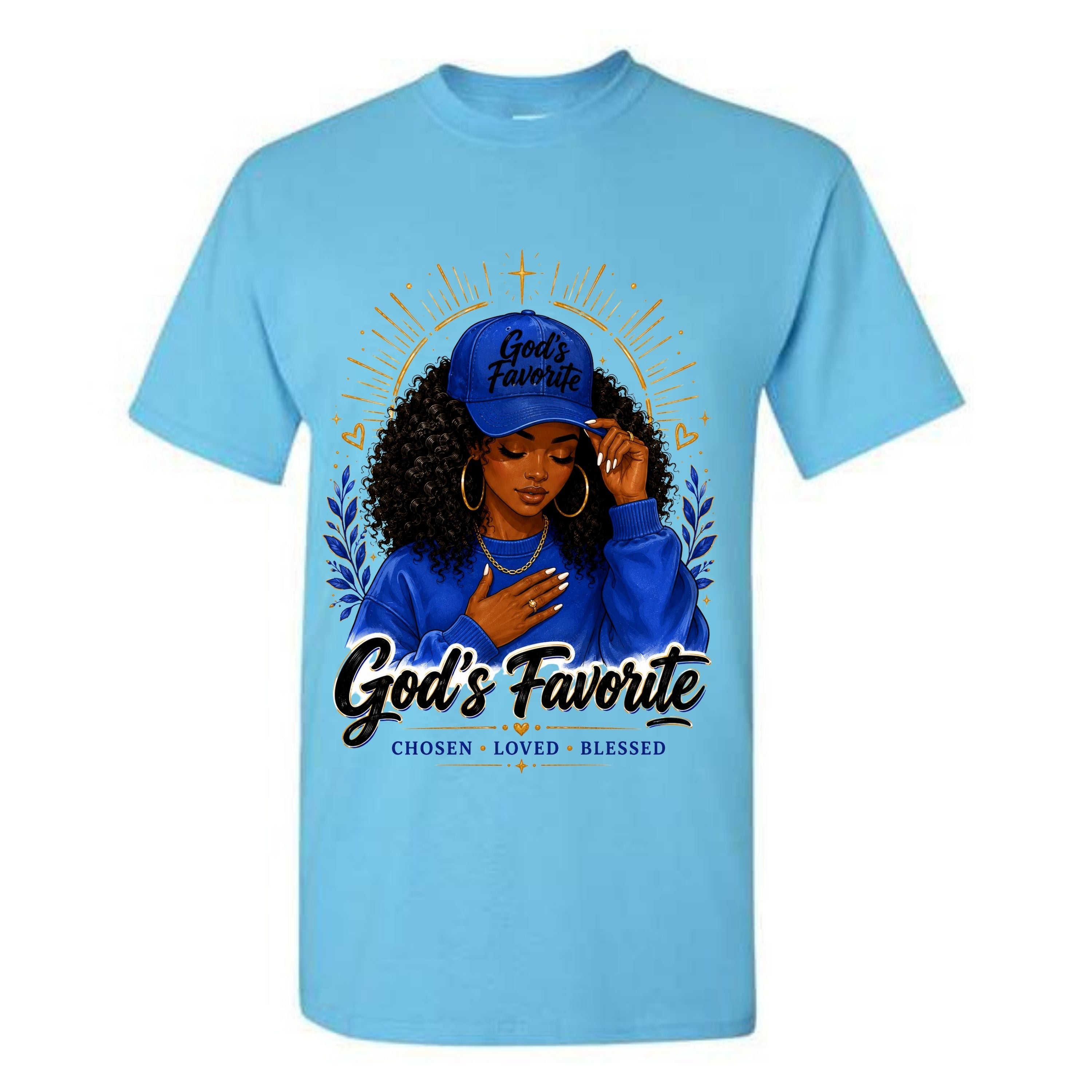 God's Favorite T Shirt Chosen Loved Blessed Shirt Black Woman Christian Graphic Tee Faith Royal Blue Shirt Religious Gift For Women