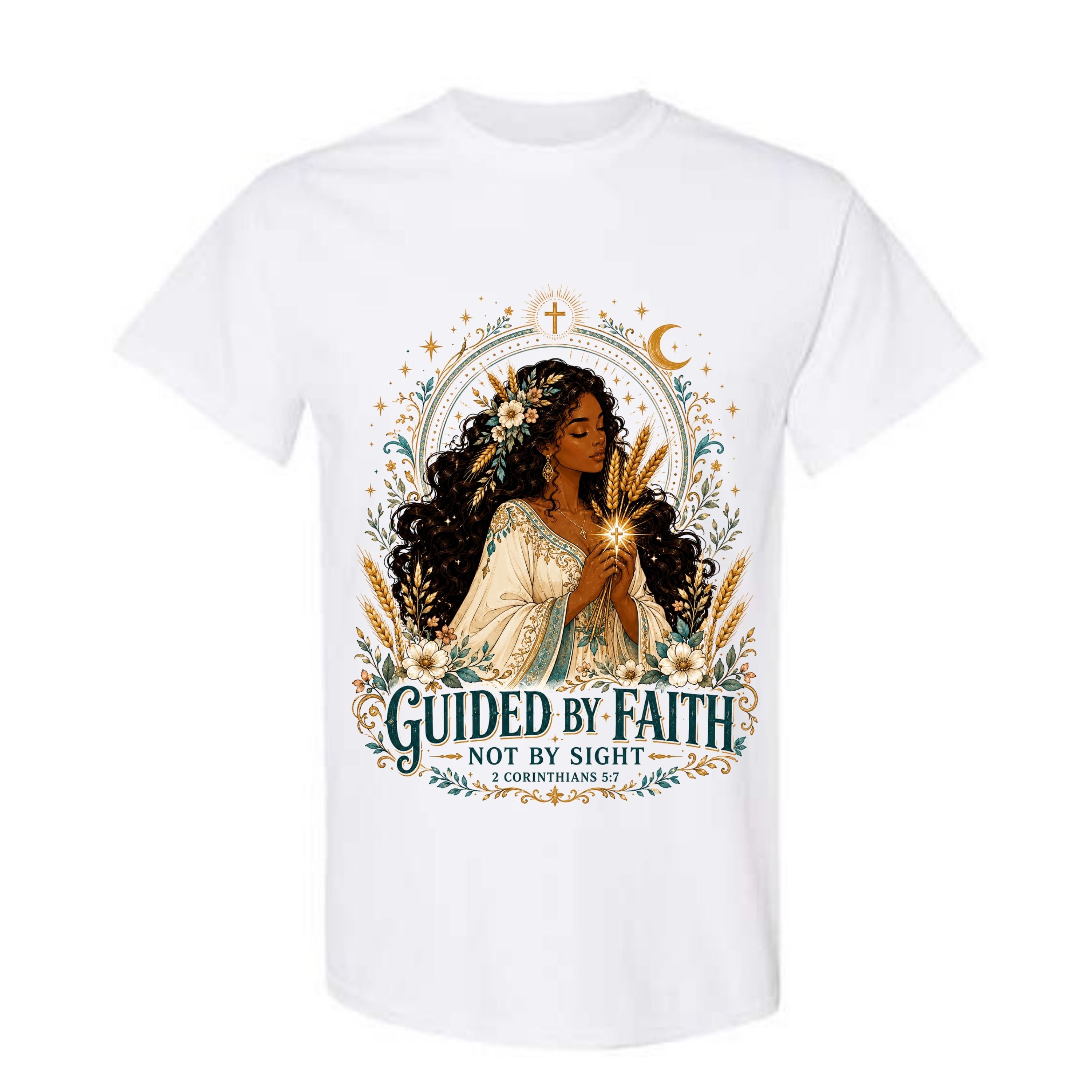 Guided By Faith Not By Sight T Shirt Black Woman Christian Graphic Tee 2 Corinthians 5 7 Shirt Wheat Harvest Shirt Faith Gift For Women
