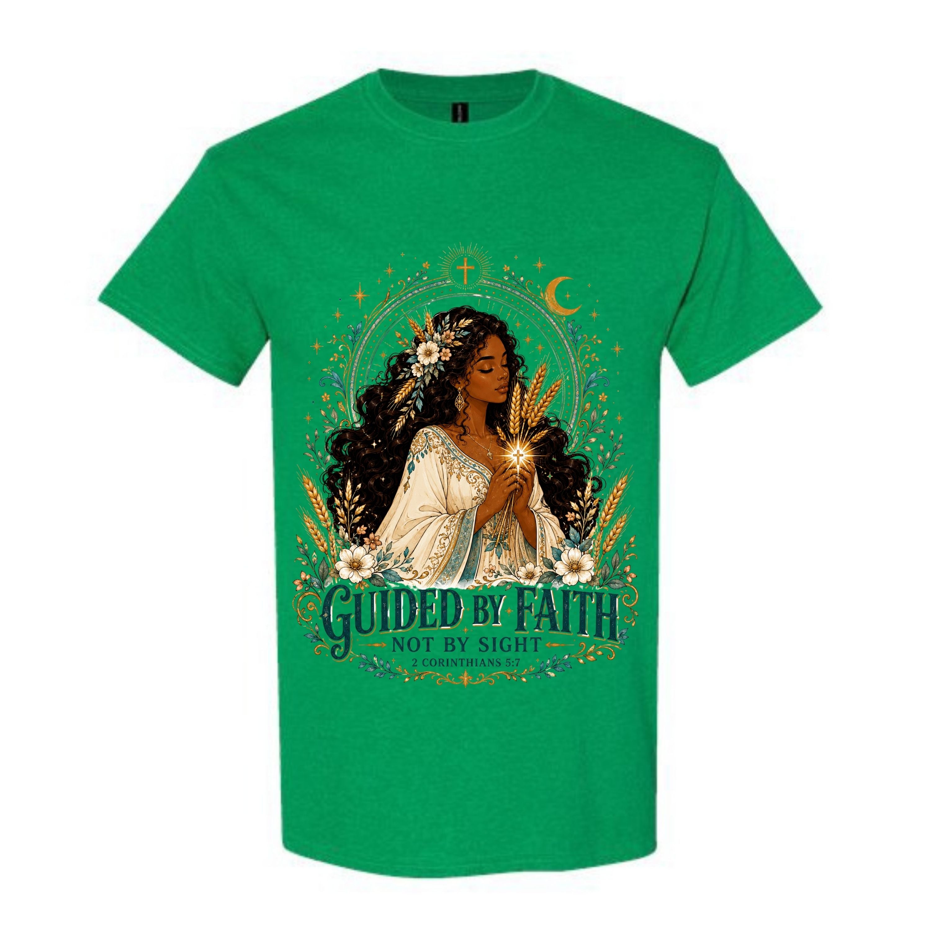 Guided By Faith Not By Sight T Shirt Black Woman Christian Graphic Tee 2 Corinthians 5 7 Shirt Wheat Harvest Shirt Faith Gift For Women