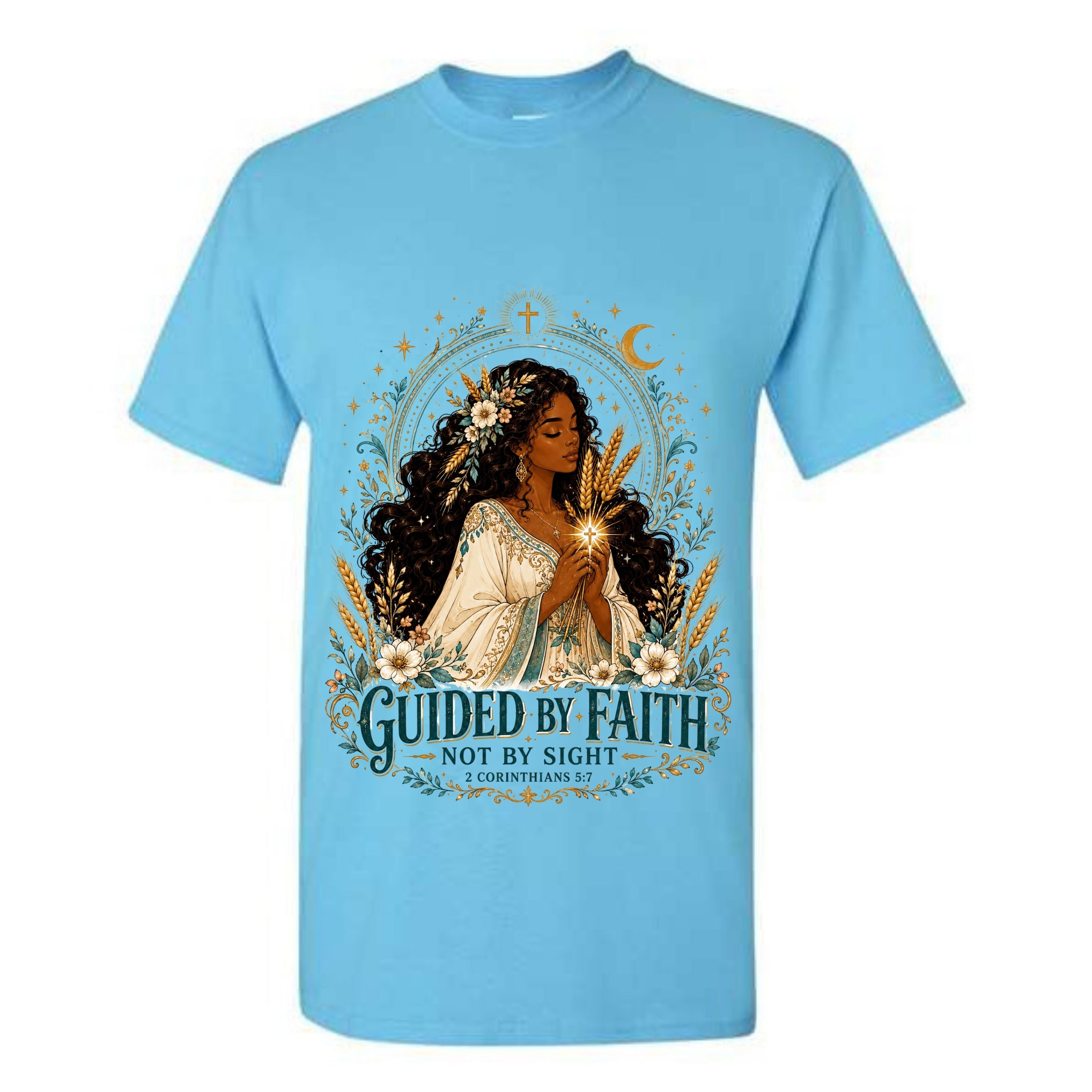 Guided By Faith Not By Sight T Shirt Black Woman Christian Graphic Tee 2 Corinthians 5 7 Shirt Wheat Harvest Shirt Faith Gift For Women