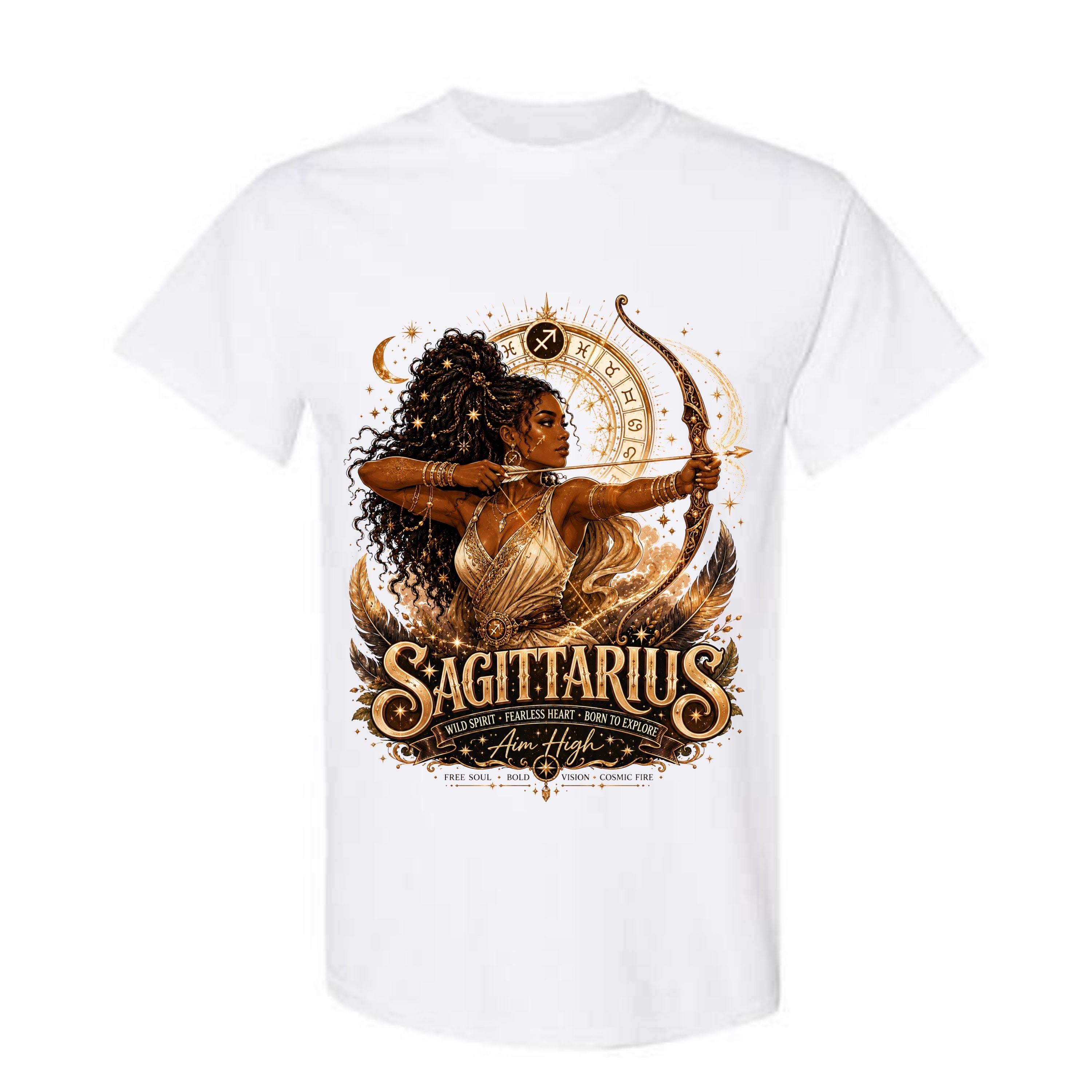 Sagittarius Aim High T Shirt Sagittarius Zodiac Graphic Tee Golden Sagittarius Goddess Shirt Archer Zodiac Shirt Gift For Sagittarius Women