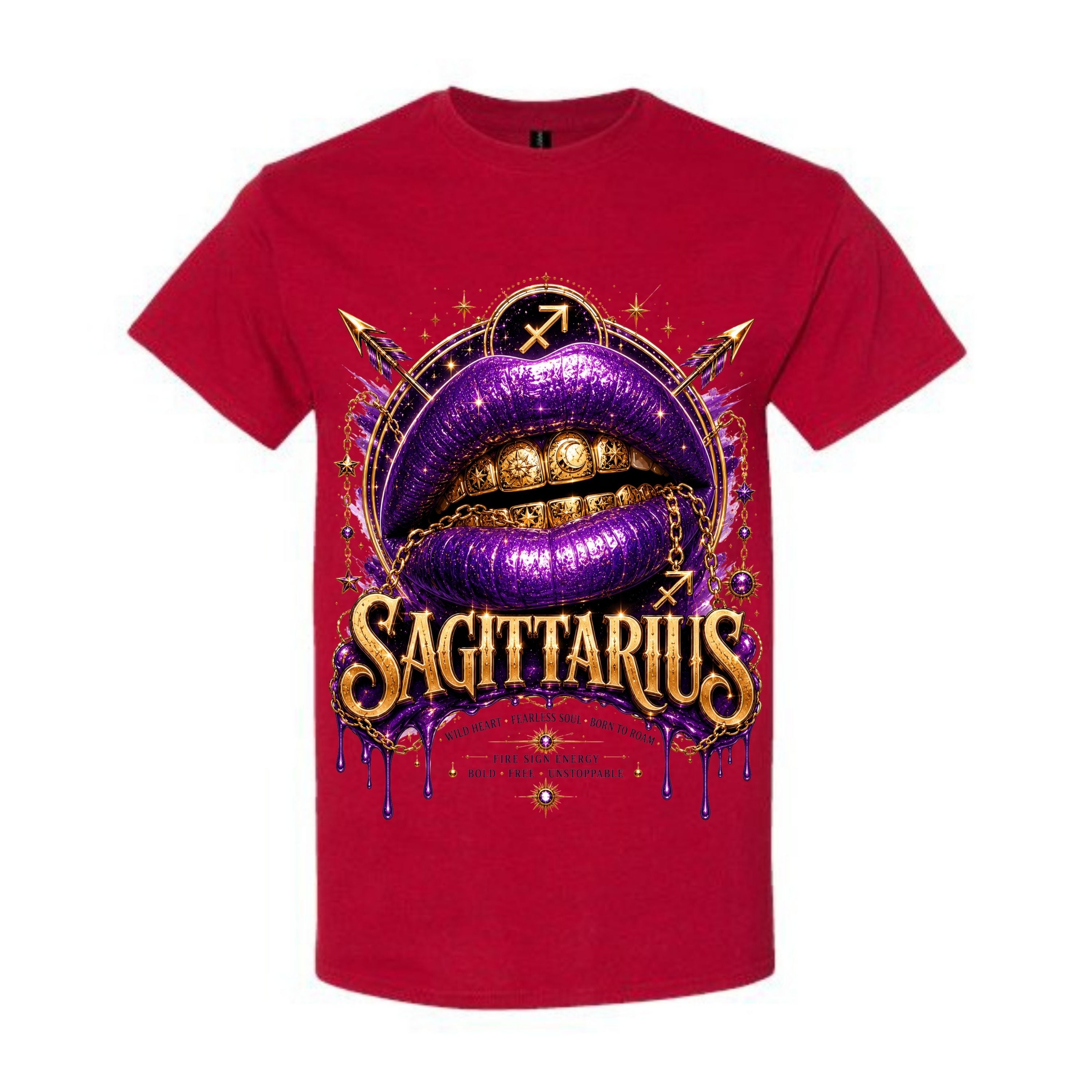 Sagittarius T Shirt Sagittarius Zodiac Graphic Tee Purple Glitter Lips Shirt Gold Grillz Zodiac Shirt Fearless Sagittarius Shirt Gift For Sagittarius Women
