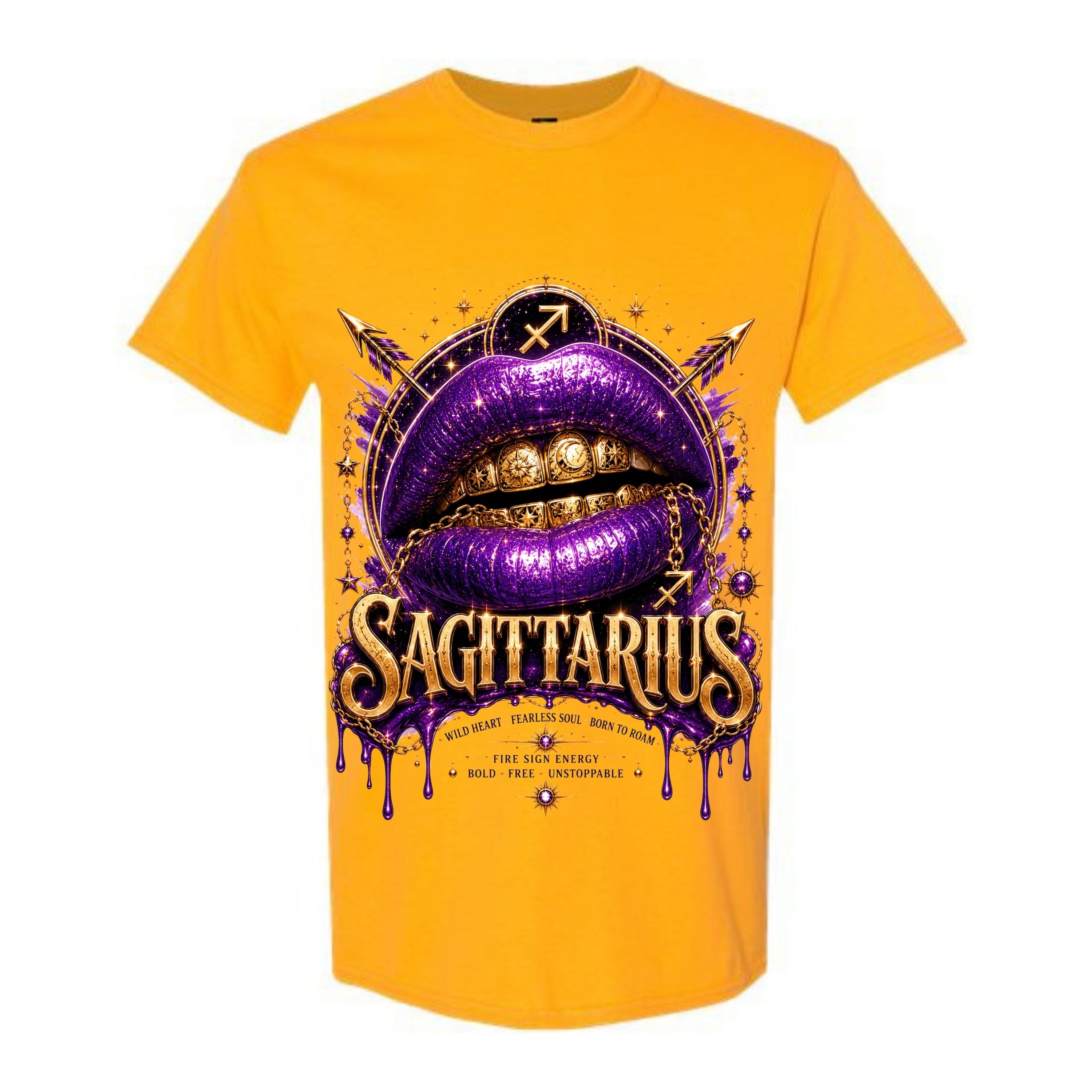 Sagittarius T Shirt Sagittarius Zodiac Graphic Tee Purple Glitter Lips Shirt Gold Grillz Zodiac Shirt Fearless Sagittarius Shirt Gift For Sagittarius Women