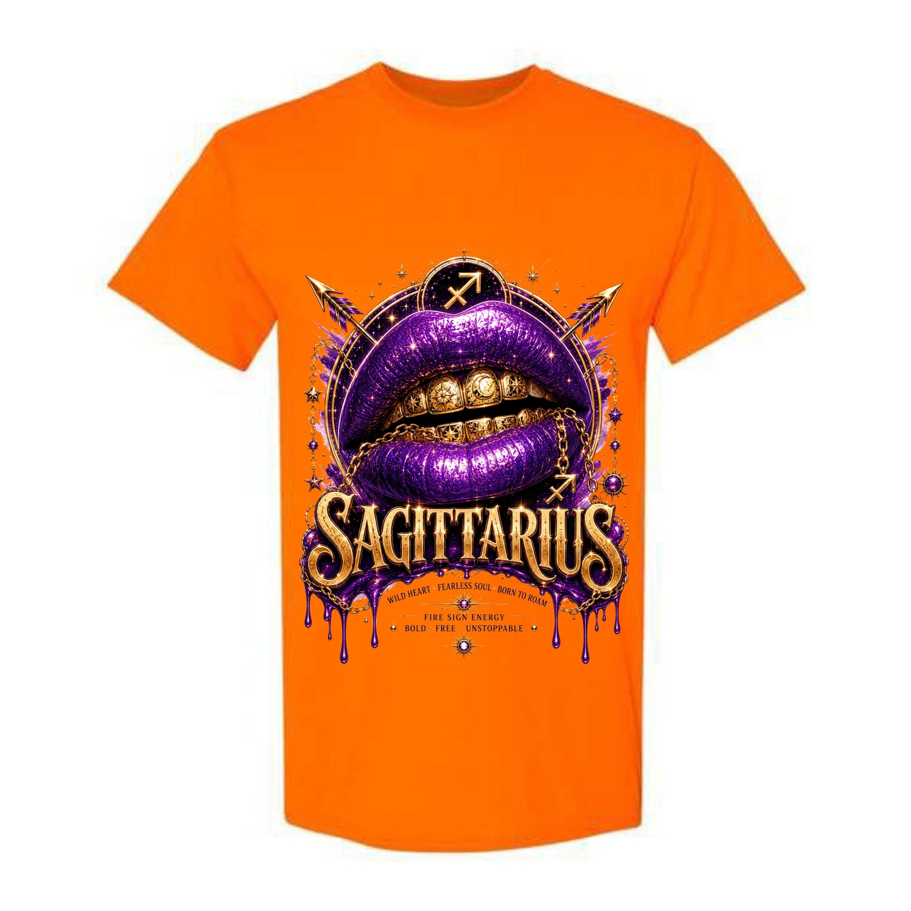 Sagittarius T Shirt Sagittarius Zodiac Graphic Tee Purple Glitter Lips Shirt Gold Grillz Zodiac Shirt Fearless Sagittarius Shirt Gift For Sagittarius Women