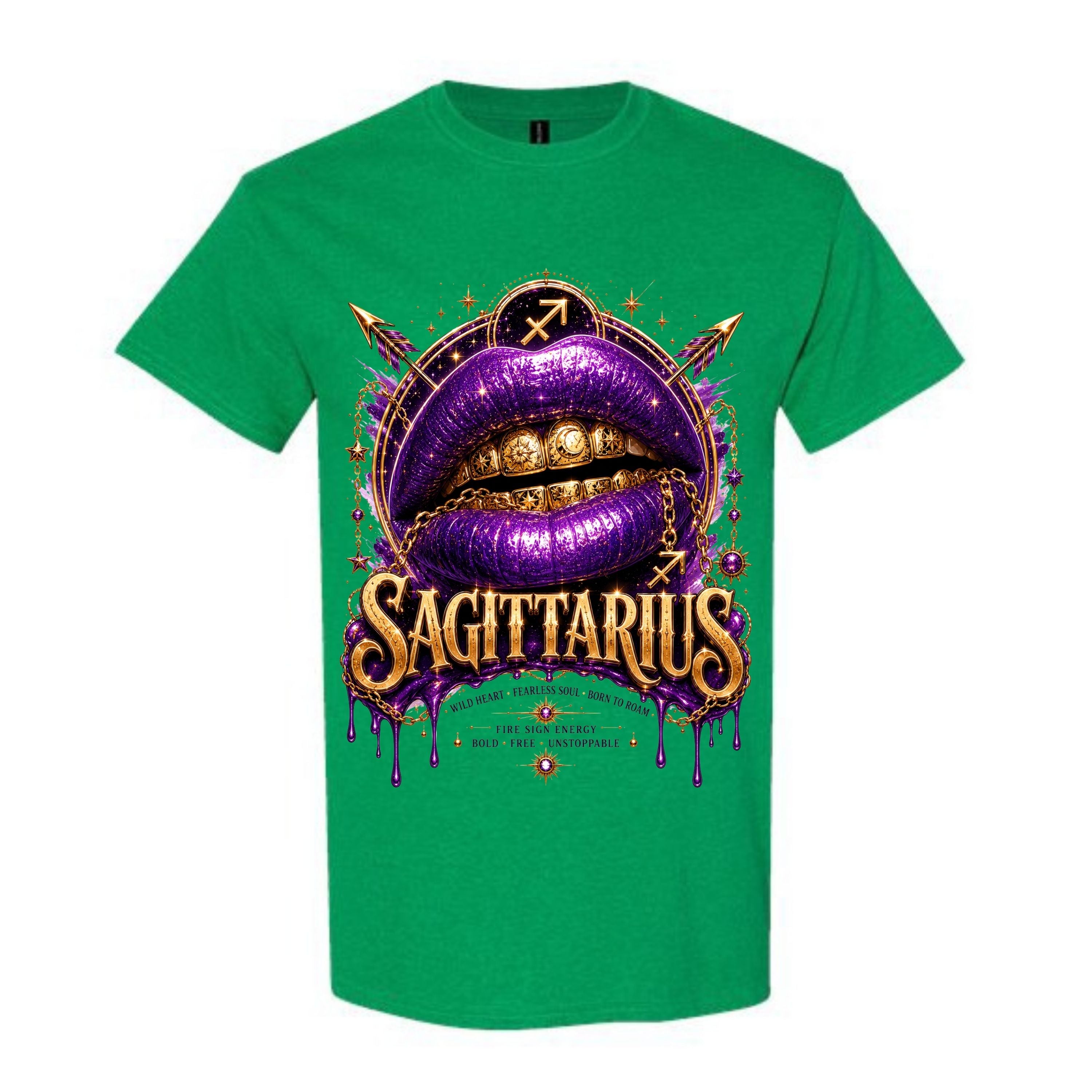 Sagittarius T Shirt Sagittarius Zodiac Graphic Tee Purple Glitter Lips Shirt Gold Grillz Zodiac Shirt Fearless Sagittarius Shirt Gift For Sagittarius Women