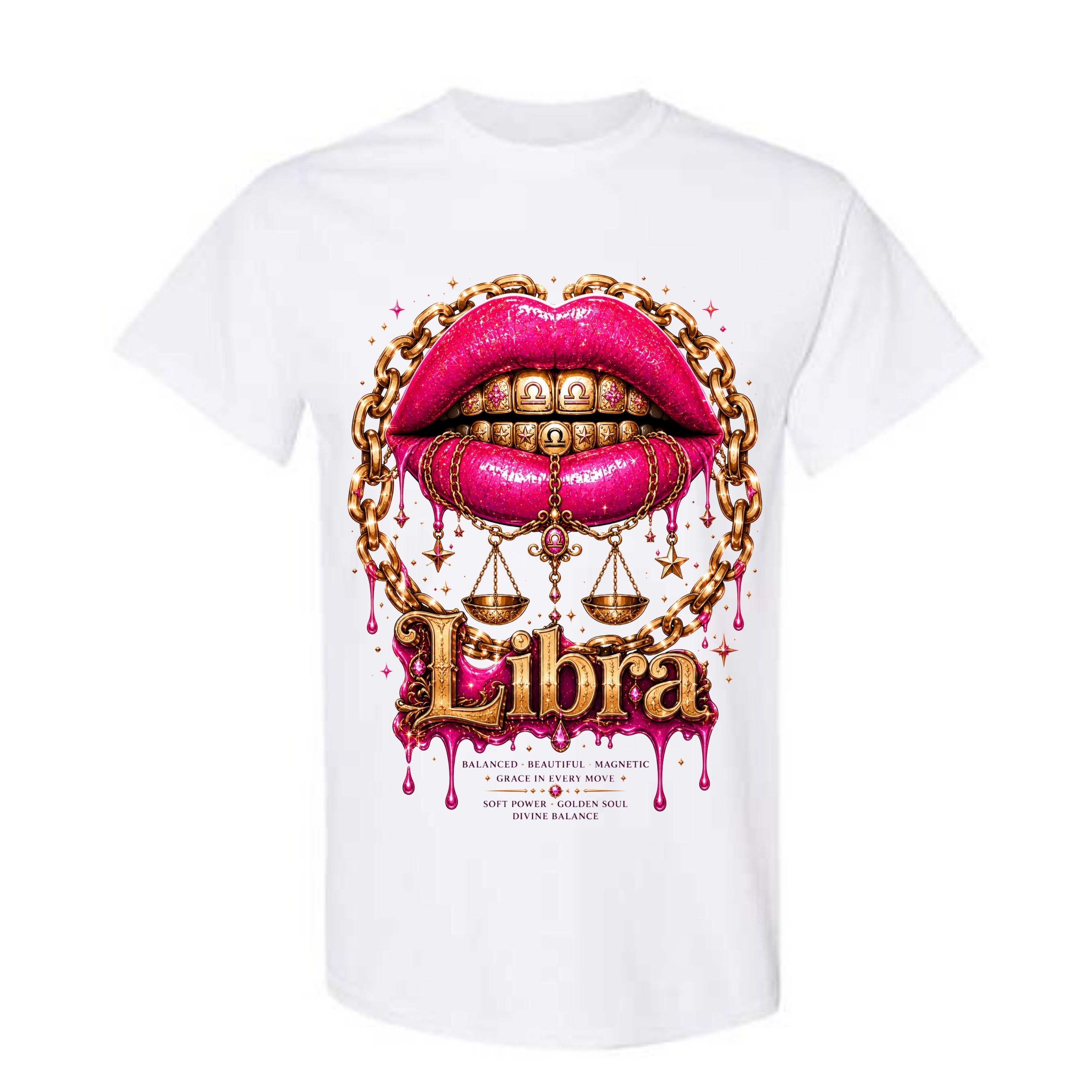 Libra T Shirt Libra Zodiac Graphic Tee Pink Glitter Lips Shirt Gold Grillz Zodiac Shirt Balanced Libra Shirt Gift For Libra Women
