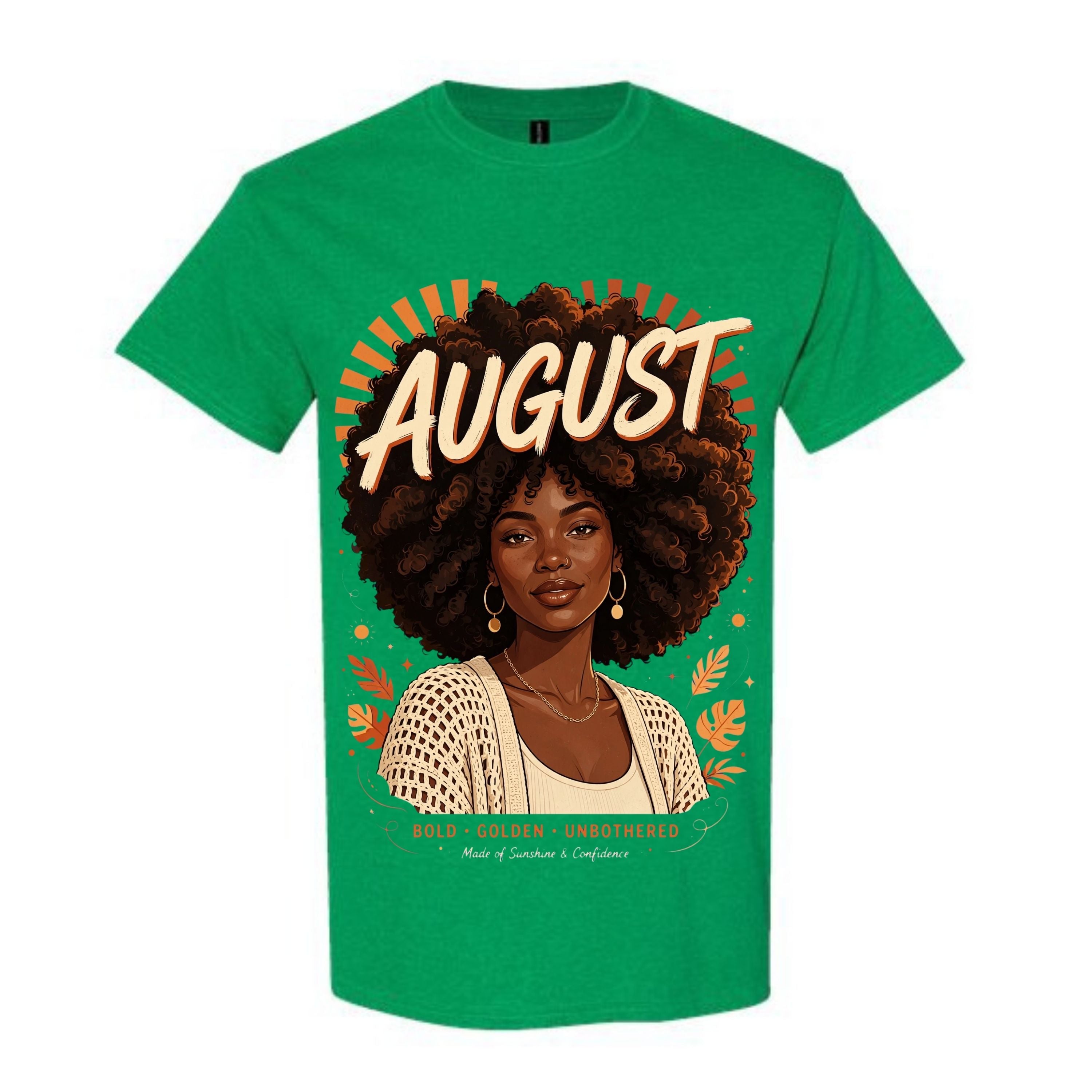 August T Shirt Bold Golden Unbothered Graphic Tee Afro Woman August Birthday Shirt Made Of Sunshine And Confidence Shirt Gift For August Women