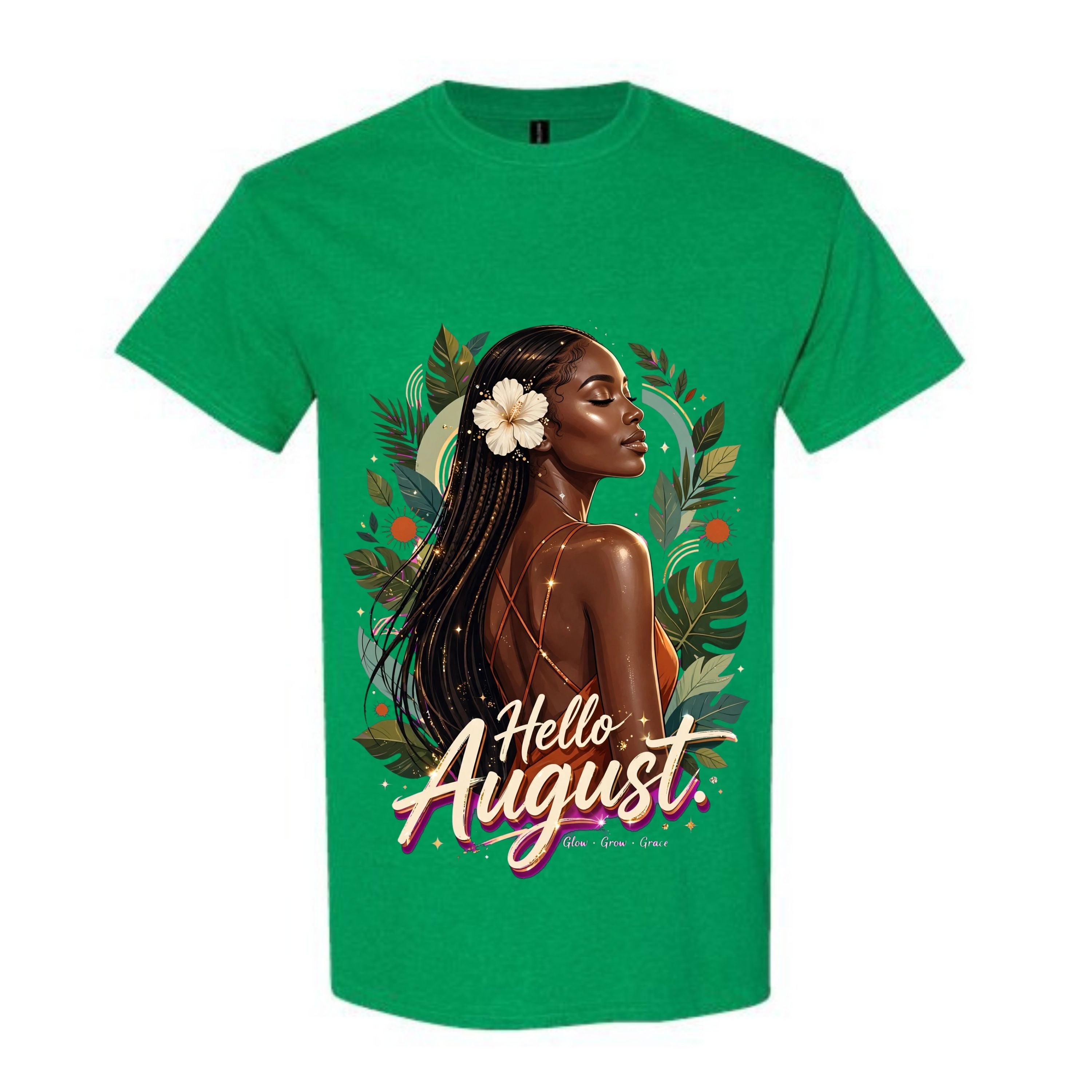 Hello August T Shirt Glow Grow Grace Graphic Tee Tropical August Girl Shirt Boho August Birthday Shirt Summer Goddess Shirt Gift For August Women