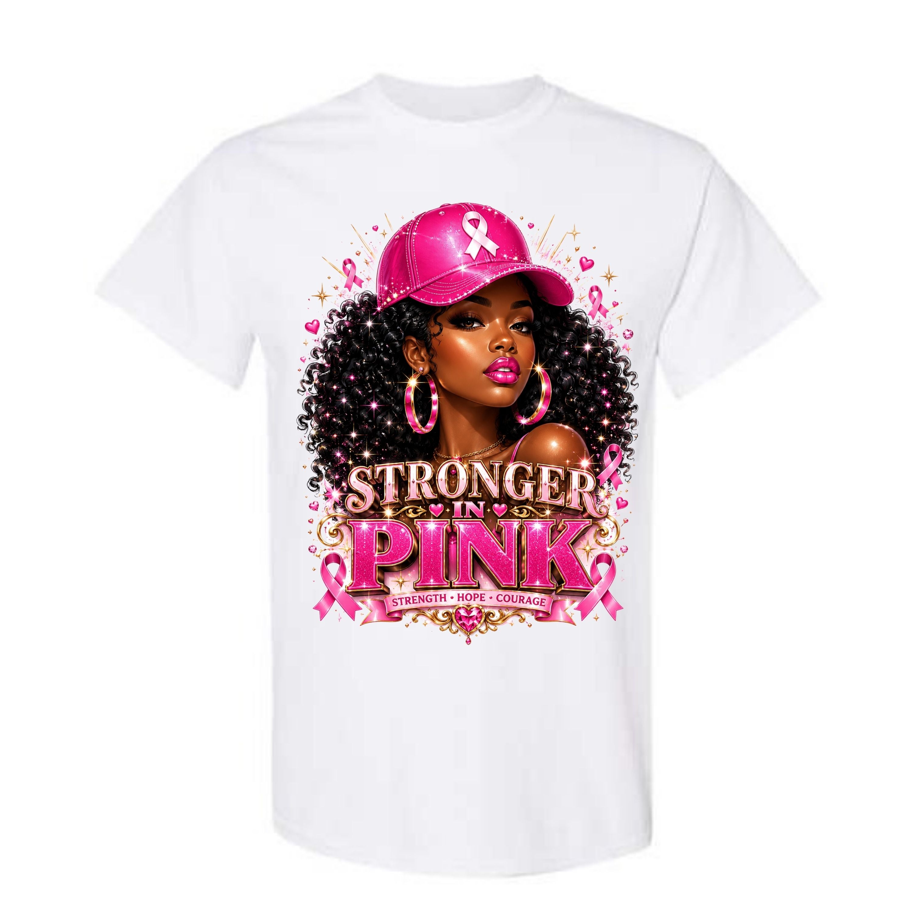 Stronger In Pink T Shirt Breast Cancer Awareness Shirt Pink Ribbon Graphic Tee Pink Cap Girl Shirt Strength Hope Courage Shirt Gift For Cancer Warriors