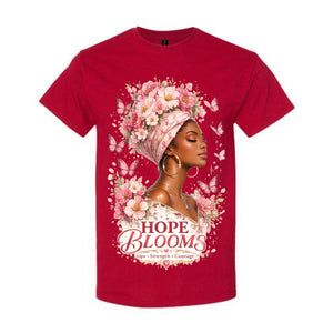 Hope Blooms T Shirt Breast Cancer Awareness Shirt Pink Ribbon Graphic Tee Floral Headwrap Woman Shirt Strength Courage Shirt Gift For Cancer Warriors
