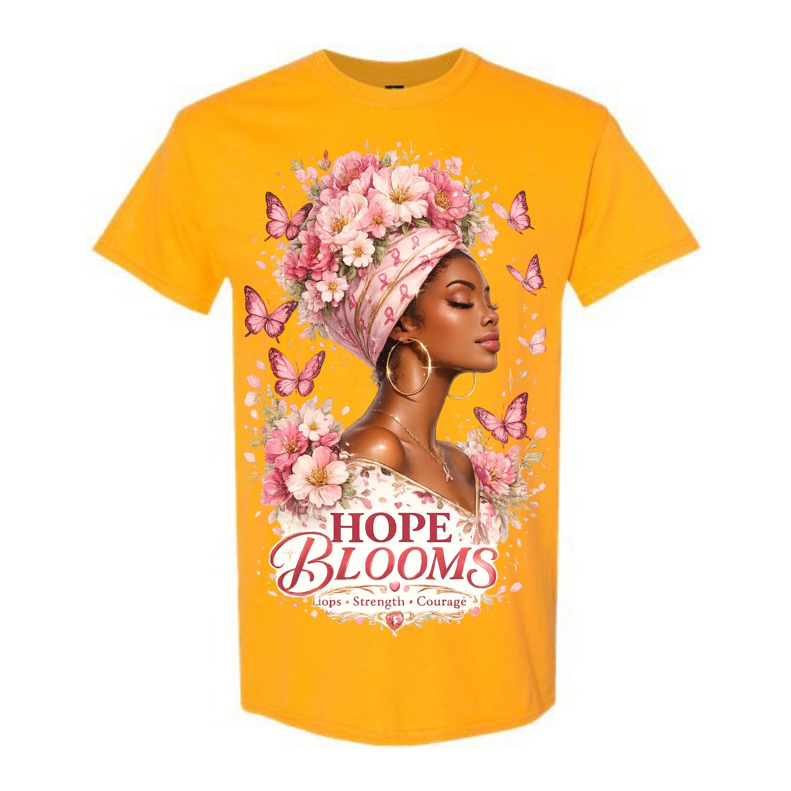 Hope Blooms T Shirt Breast Cancer Awareness Shirt Pink Ribbon Graphic Tee Floral Headwrap Woman Shirt Strength Courage Shirt Gift For Cancer Warriors