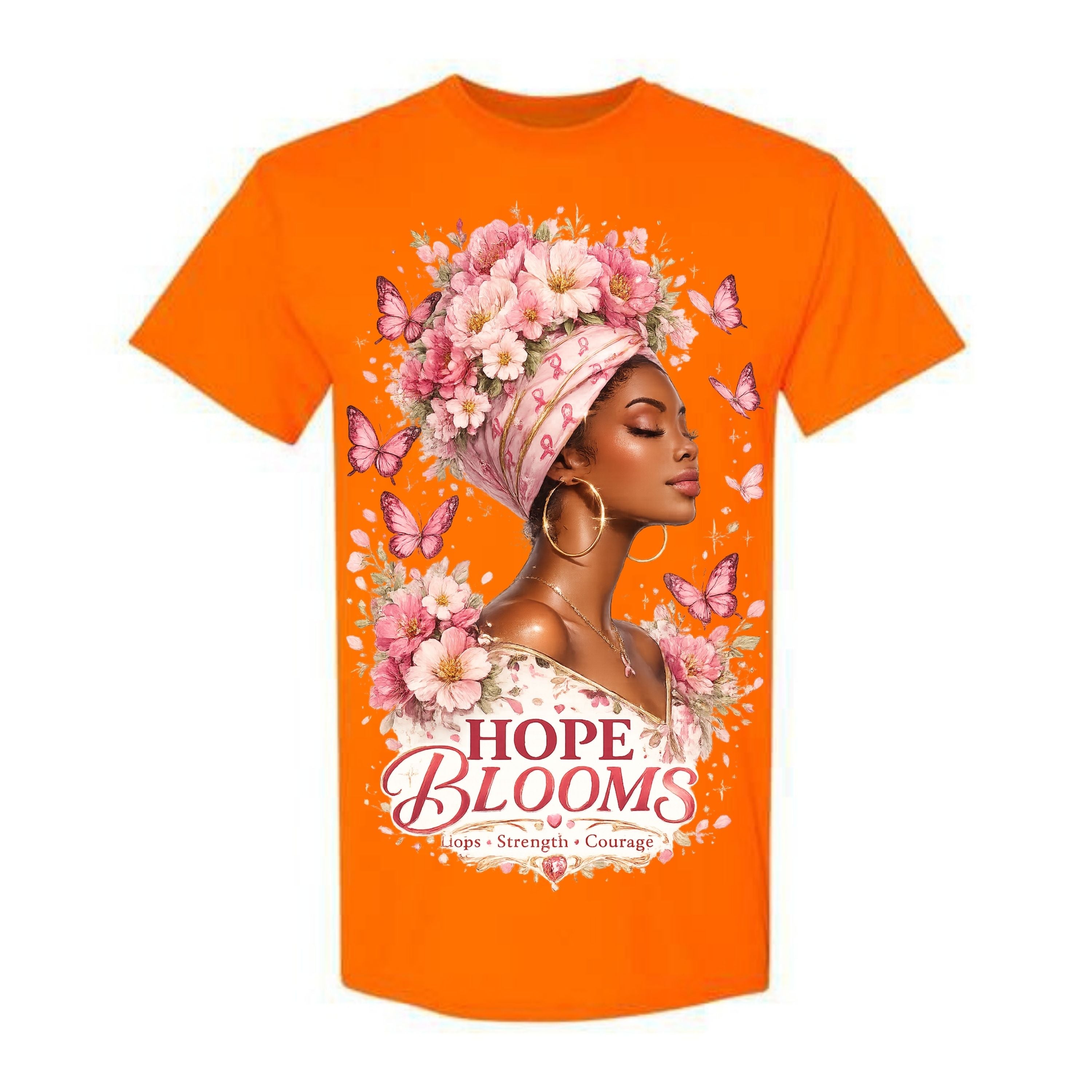 Hope Blooms T Shirt Breast Cancer Awareness Shirt Pink Ribbon Graphic Tee Floral Headwrap Woman Shirt Strength Courage Shirt Gift For Cancer Warriors