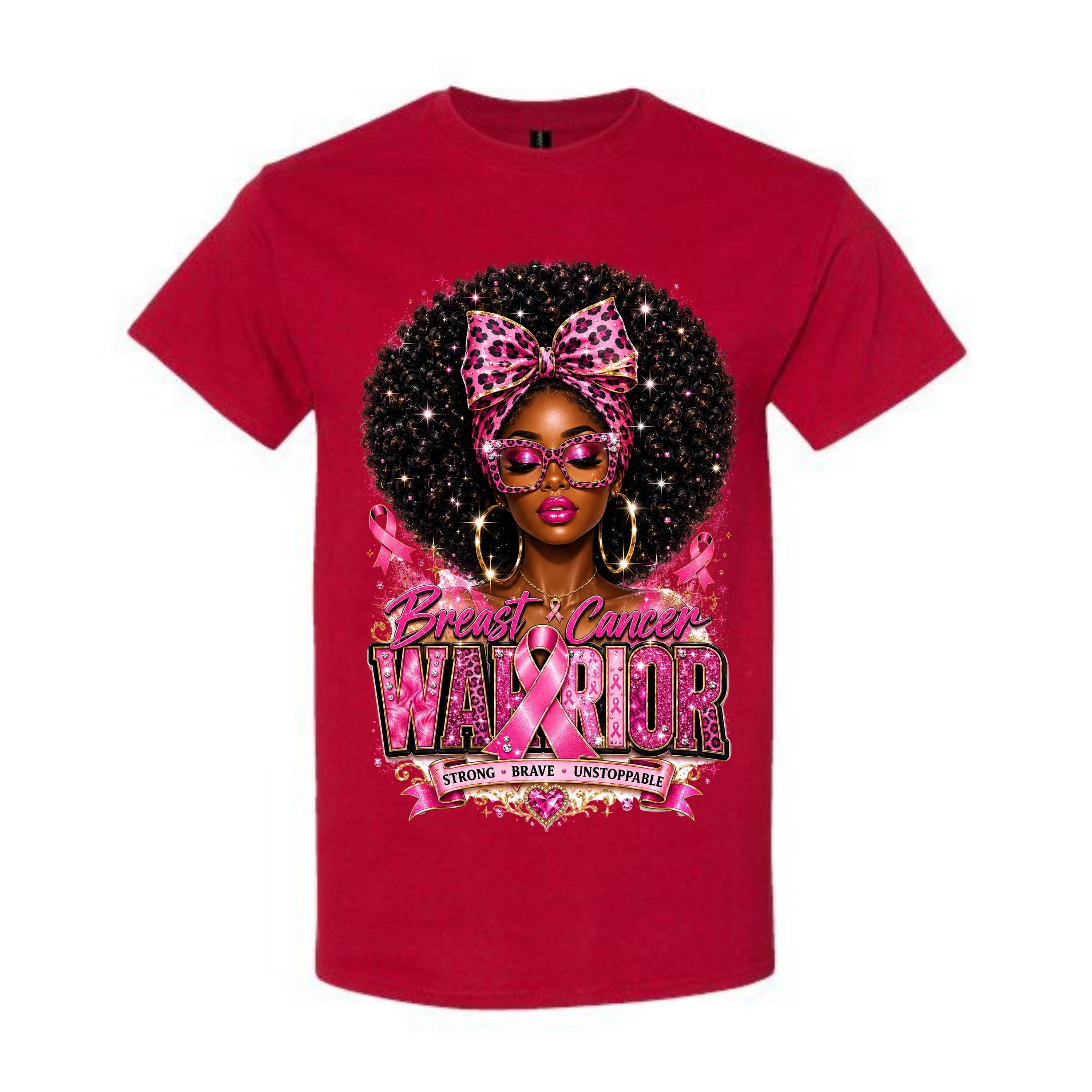 Breast Cancer Warrior T Shirt Breast Cancer Awareness Shirt Pink Ribbon Graphic Tee Leopard Bow Afro Girl Shirt Strong Brave Unstoppable Shirt Gift For Cancer Warriors
