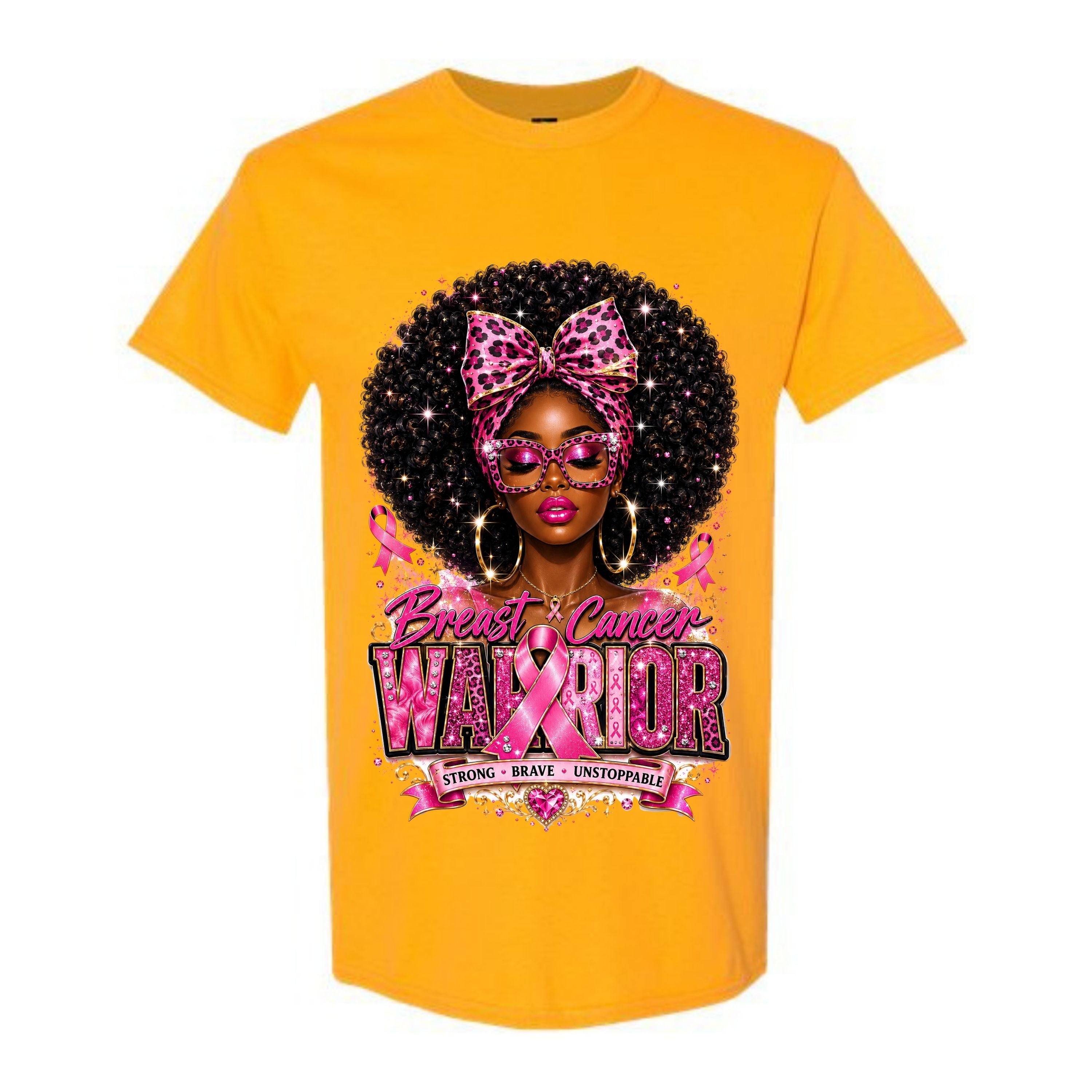 Breast Cancer Warrior T Shirt Breast Cancer Awareness Shirt Pink Ribbon Graphic Tee Leopard Bow Afro Girl Shirt Strong Brave Unstoppable Shirt Gift For Cancer Warriors