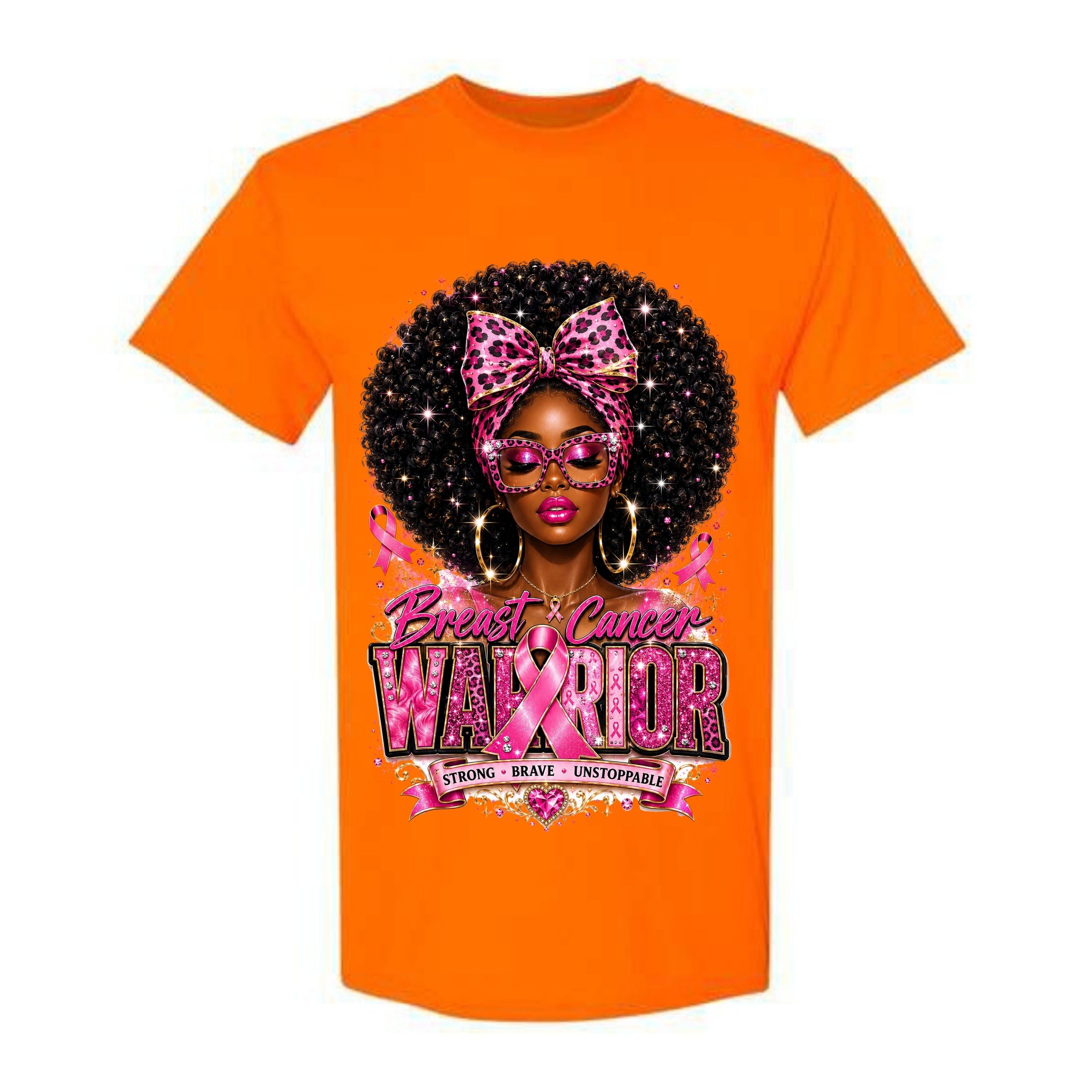 Breast Cancer Warrior T Shirt Breast Cancer Awareness Shirt Pink Ribbon Graphic Tee Leopard Bow Afro Girl Shirt Strong Brave Unstoppable Shirt Gift For Cancer Warriors