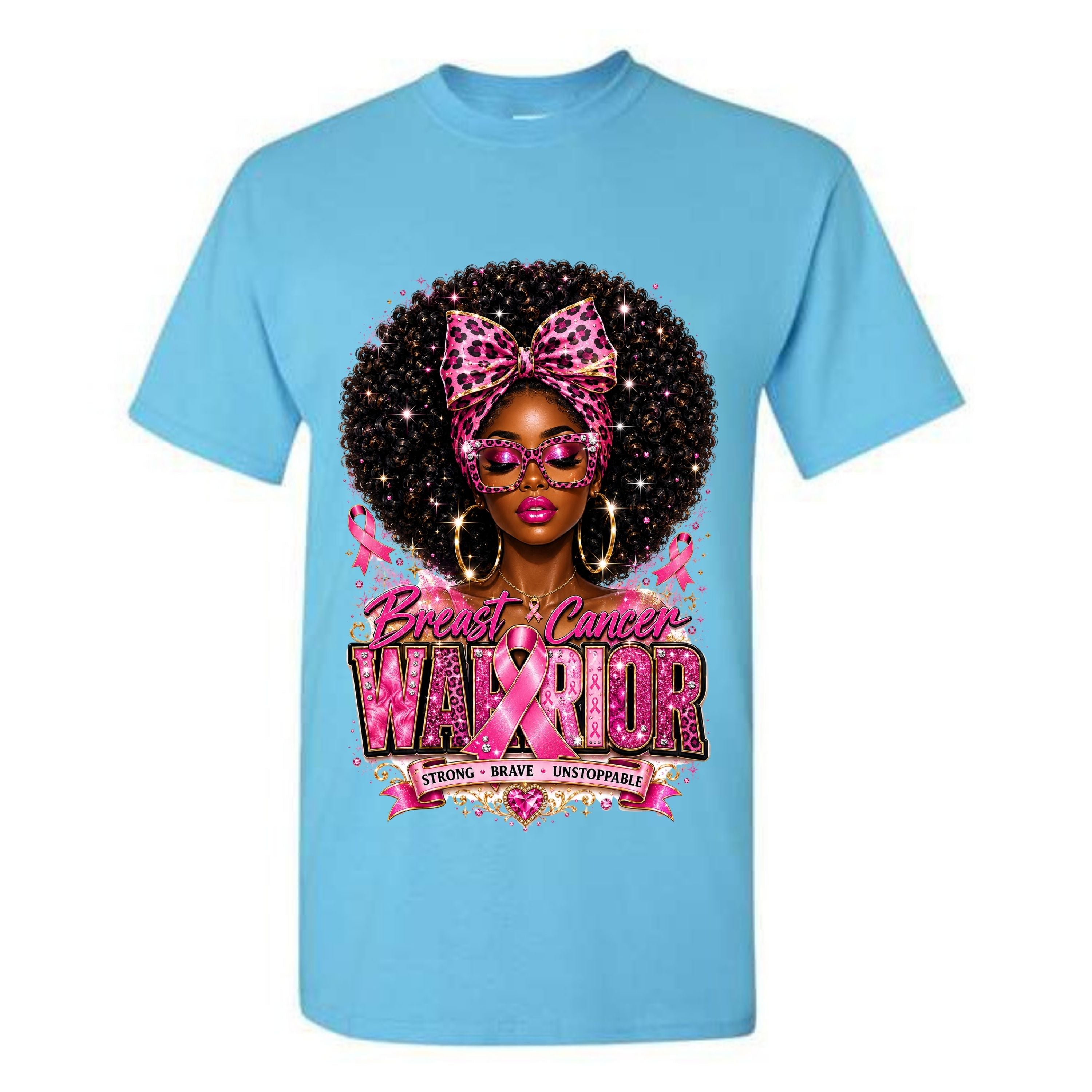 Breast Cancer Warrior T Shirt Breast Cancer Awareness Shirt Pink Ribbon Graphic Tee Leopard Bow Afro Girl Shirt Strong Brave Unstoppable Shirt Gift For Cancer Warriors