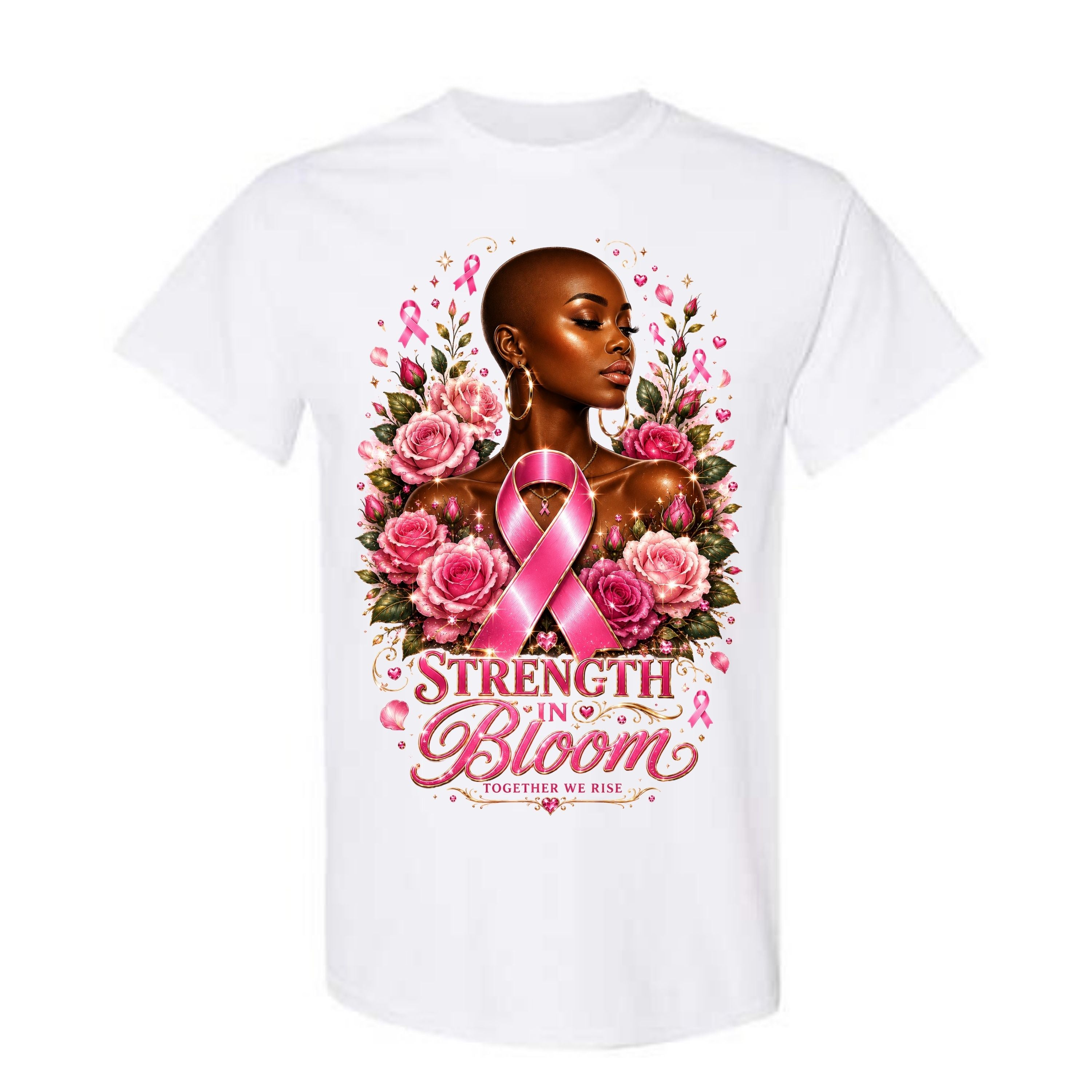 Strength In Bloom T Shirt Breast Cancer Awareness Shirt Pink Ribbon Graphic Tee Floral Warrior Woman Shirt Together We Rise Shirt Gift For Cancer Warriors