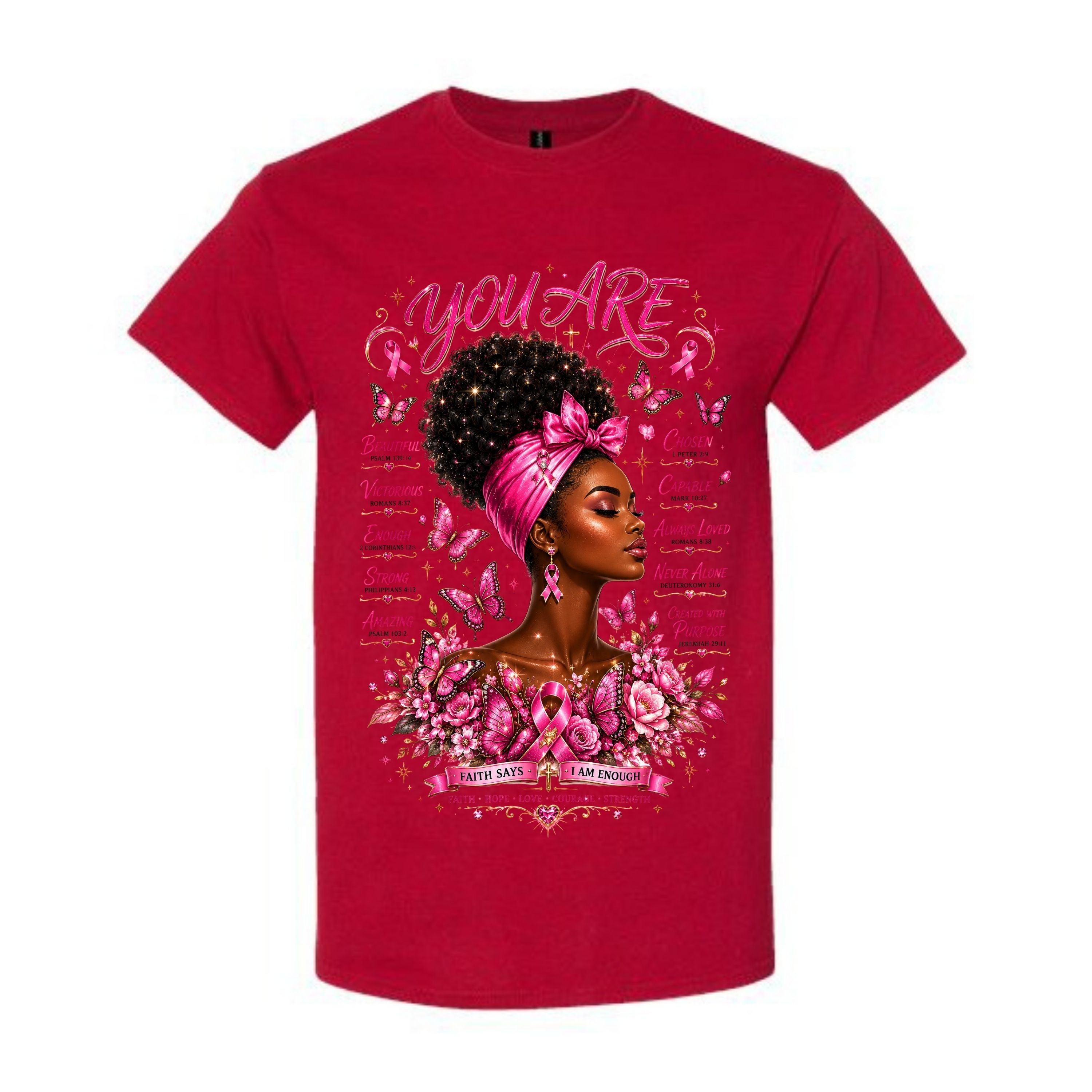 You Are Breast Cancer Awareness Shirt Faith Says I Am Enough Graphic Tee Pink Ribbon Butterfly Shirt Inspirational Christian Shirt Gift For Cancer Warriors