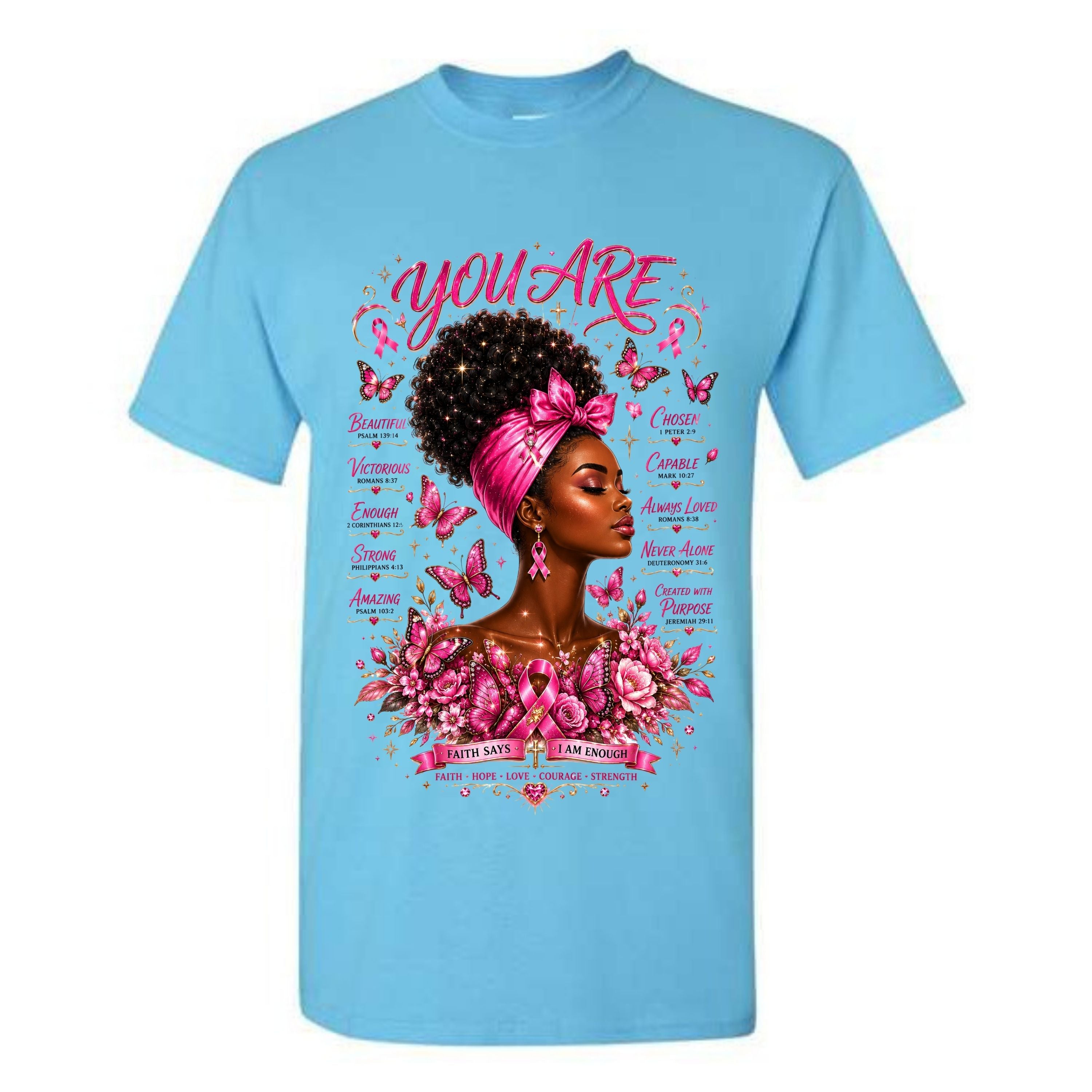 You Are Breast Cancer Awareness Shirt Faith Says I Am Enough Graphic Tee Pink Ribbon Butterfly Shirt Inspirational Christian Shirt Gift For Cancer Warriors