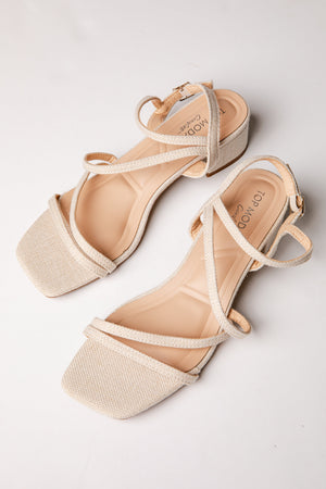 Weekend Stroll Beige Cross Strap Mini Heels